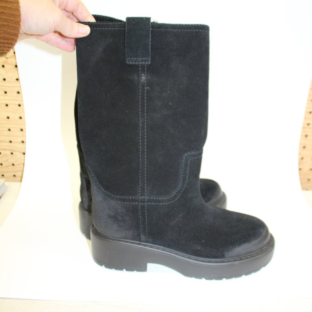 JEFFREY CAMPBELL Wybie Black Suede Mid Calf Boots Sz 7.5 Distressed w/ Heel NEW